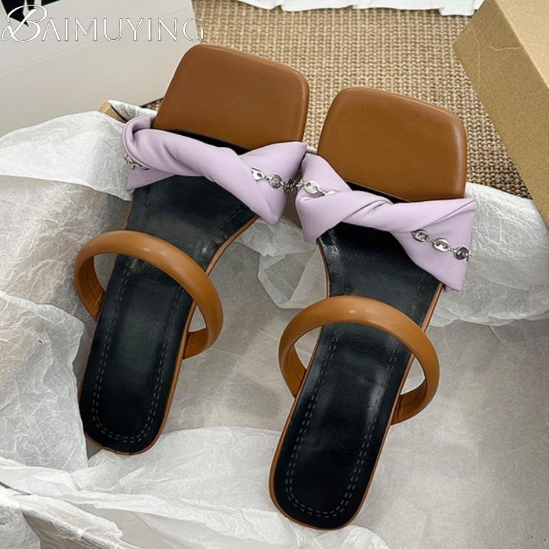 Fashion Square Toe Slippers Women High Heels Sandals Shoes 2025 Trend Summer Dress Open Toe New Casual Pumps Chunky Sandalias De Mujer