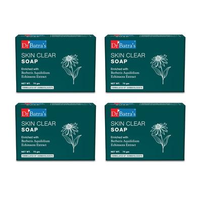 Dr Batra's Skin Clear Soap 75g Pack of 4 Acne Care Bar with Berberis Aquifolium, Echinacea & Tea Tree Oil