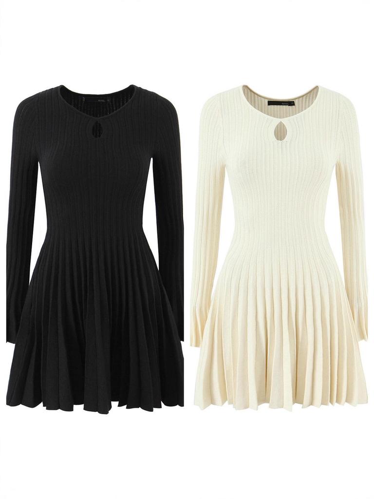 Autumn French Retro Hepburn Style Pleated Knit Dress