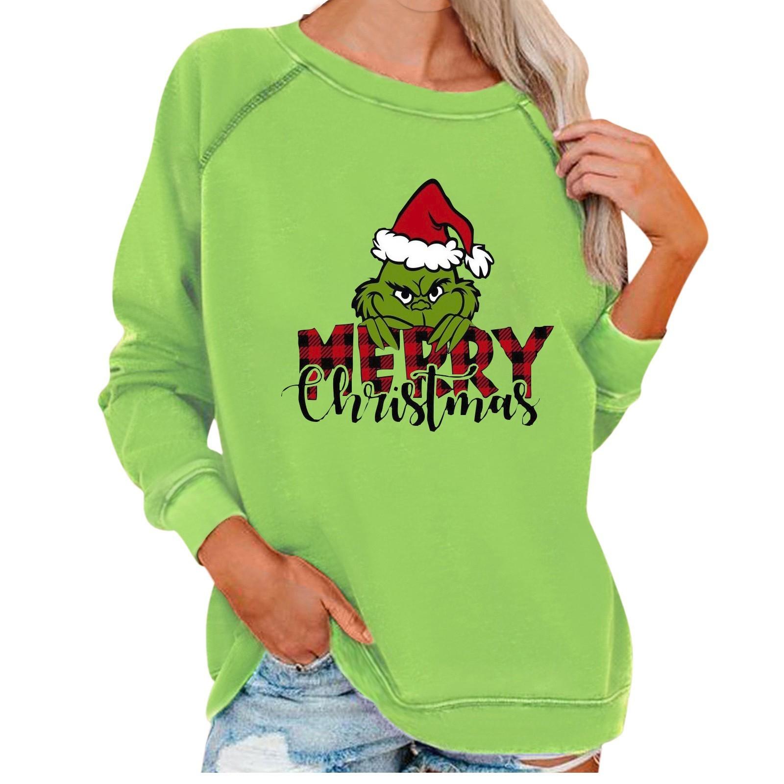 

Женский рождественский принтованный пуловер с круглым вырезом и длинными рукавами XXL чёрный