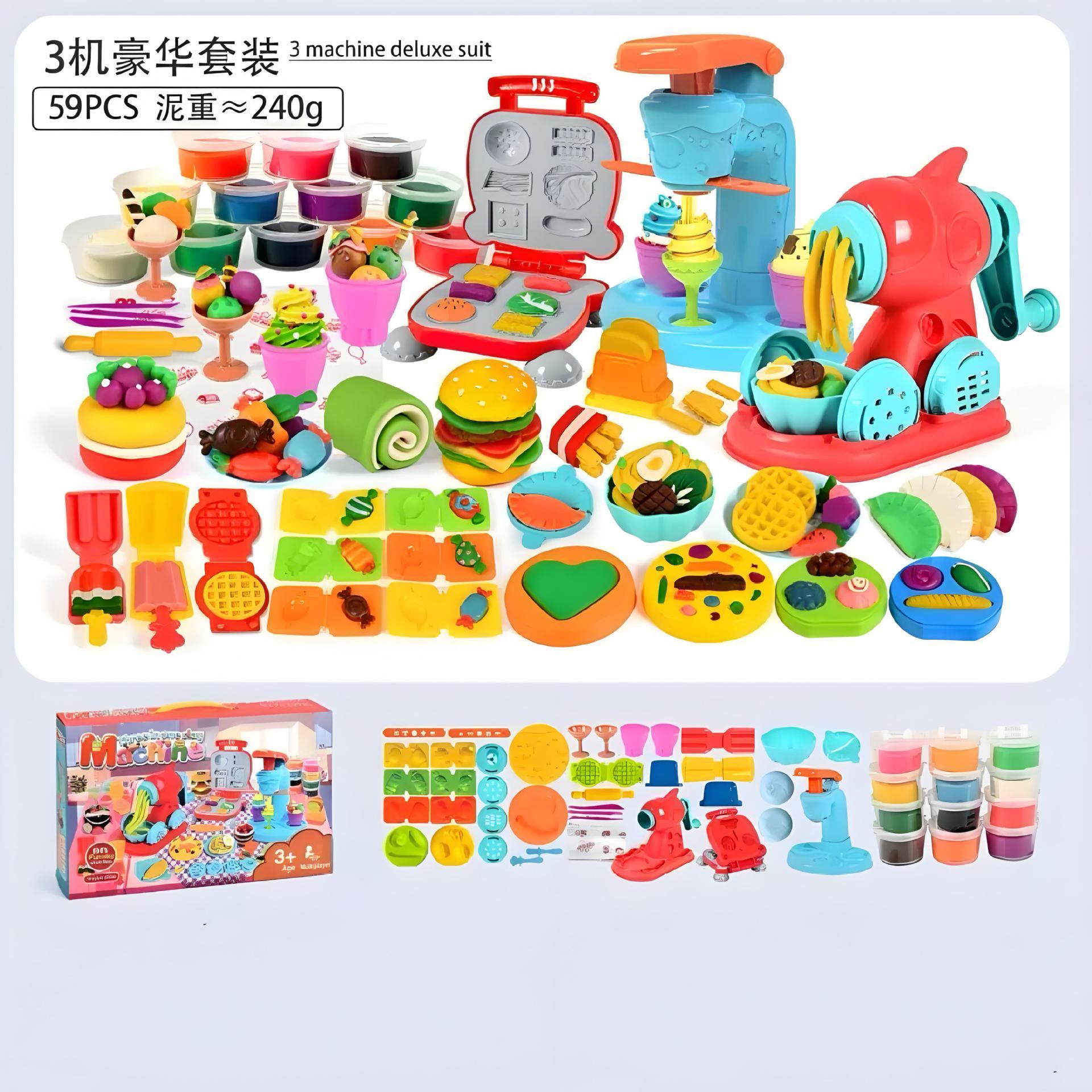 Play Dough Tools Slime Plasticine 3 in 1 Color Clay Cake Ice Cream Maker Noodle Machine DIY Mold Kit Kids Montessori Education Three Machine Set