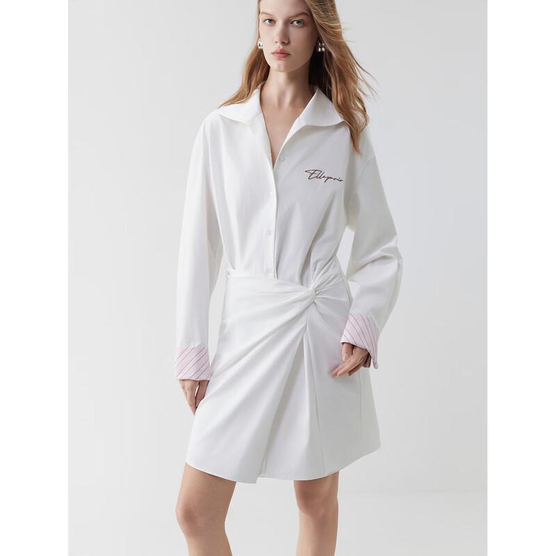 

ELLE Women s Pleated Lapel Shirt Dress L