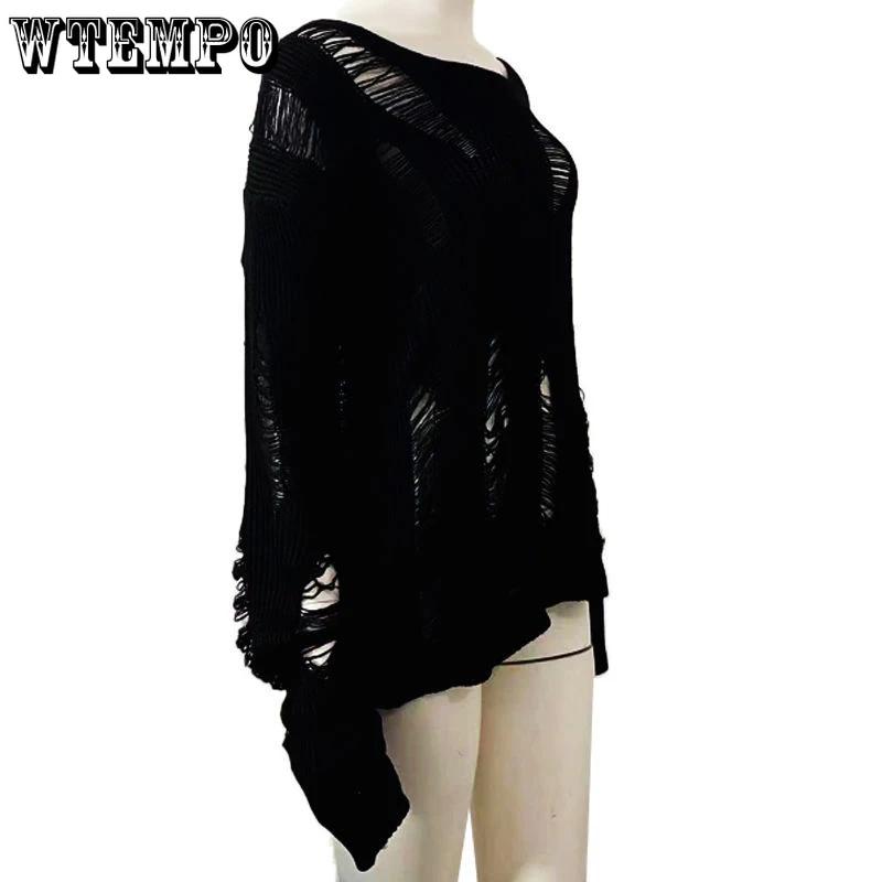 Black Hole Hollow Sweater Irregular Design Long Pullover Loose Casual Women's Punk Top American Spicy Girl Streetwear