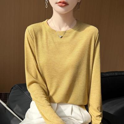 2026 Spring Women's Lightweight Knitwear: Versatile Solid Color Long Sleeve Round Neck T-shirt Sweater