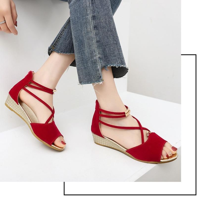 Summer New Fashion Fish Mouth Rear Zipper Wedge Heel Fashion Casual Large Size Women's One-size Sandals