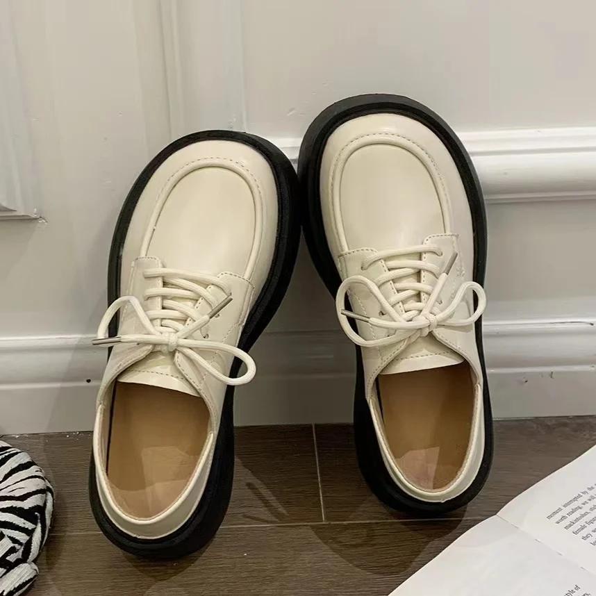 Pantofi Mici din Piele Femei Nou Un singur Pantof Platformă Cravată Muffin Cap Rotund Moda Mary Jane Pantofi Pantofi Damă