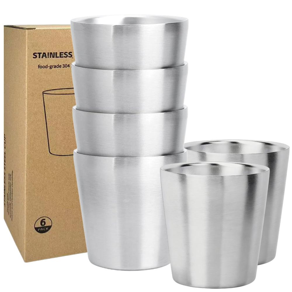175ml Stainless Steel Double Walled Cups Stackable Set of 6 Coffee Cups Tea Chilling Beer Glasses for Home Shop Travel Camping
