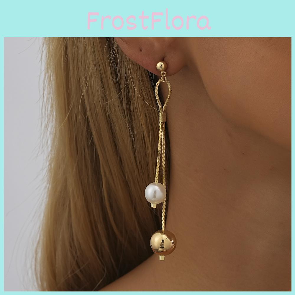 2023 Trendy Asymmetrical Earrings Gold Chain Faux Pearl Dangle For Women