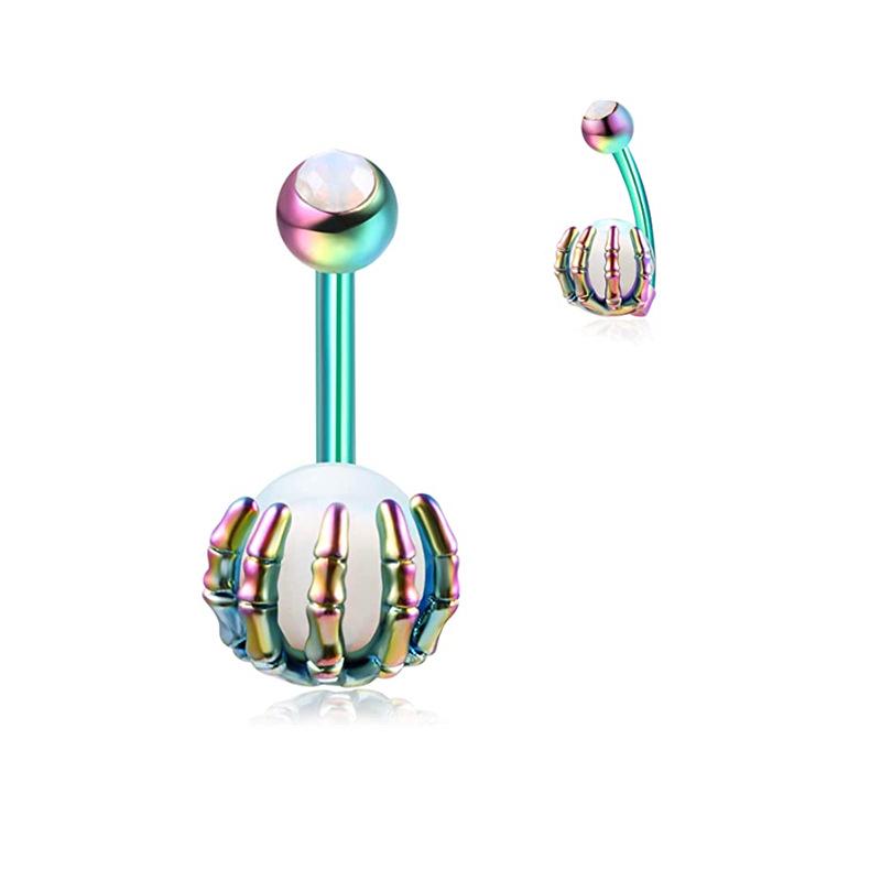 Multi-Color Turquoise Belly Button Ring with Skull and Ball Design