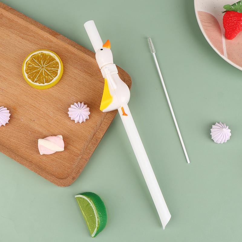 1Pc  Animal Long Goose Straw With Brushes Reusable Large Diameter Drinking Straw Curved Straws Thick Tube Shape Straws