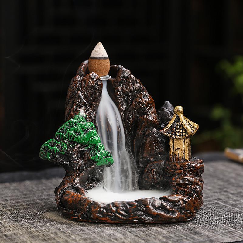 Zen Resin Backflow Incense Burner - Decorative Mountain Design for Home or Office