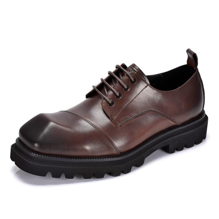 Men s Handmade Thick Sole Derby Shoes - Genuine Leather Retro Casual with Big Toe Design 38