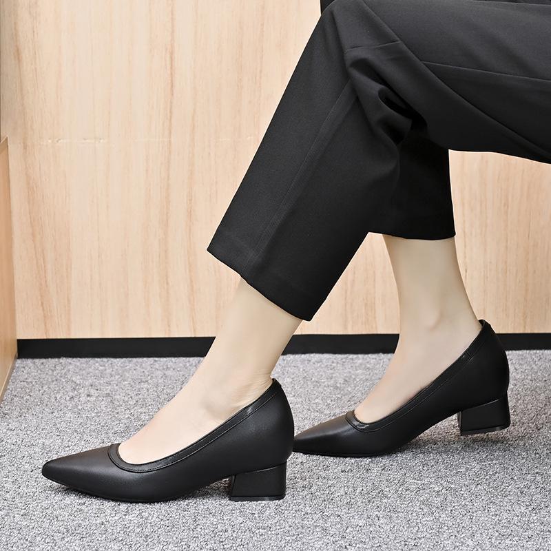 6cm Heel Height-Increasing French Pointed-Toe Black Women's Shoes - Perfect for Skirts and Professional Wear