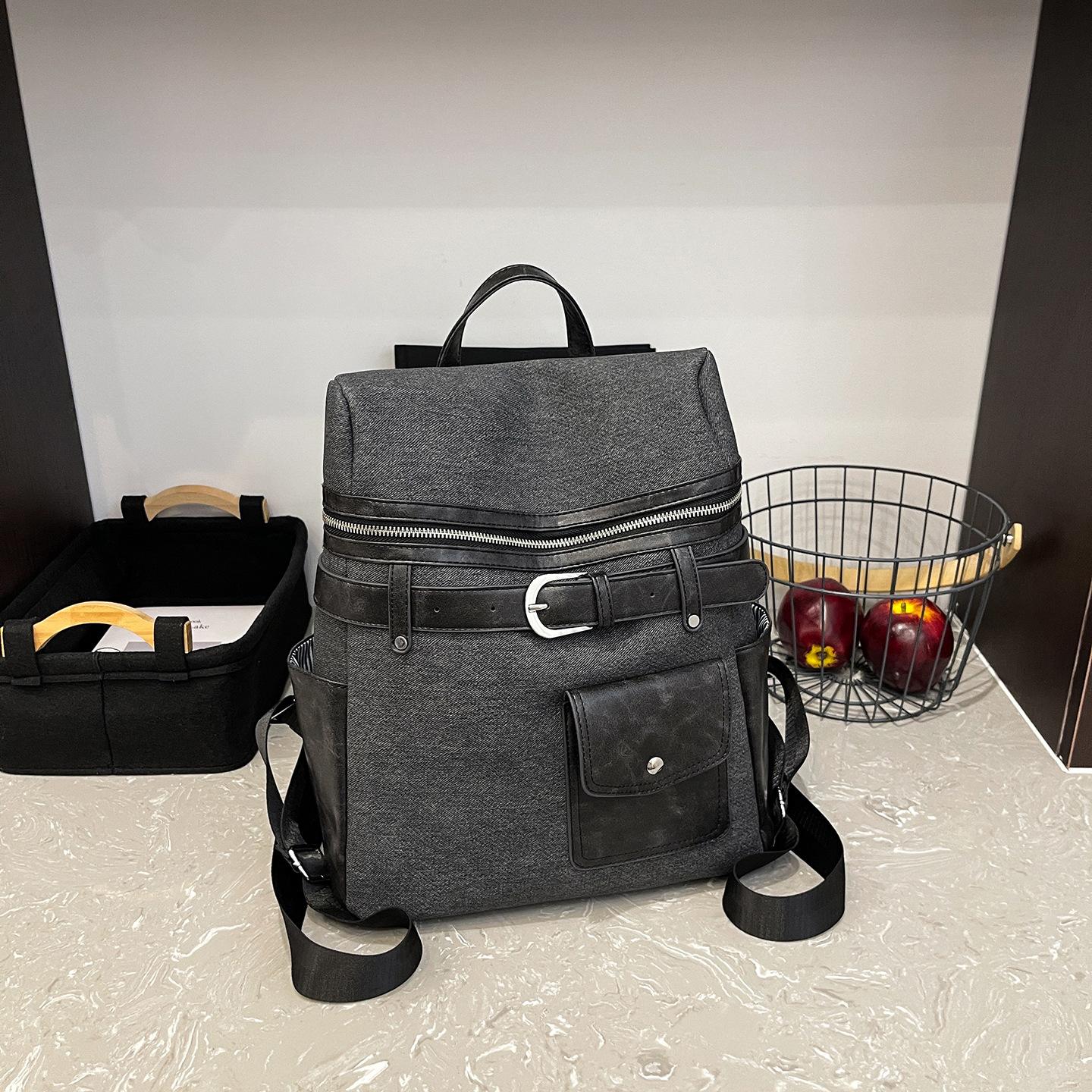 

Джинсовый рюкзак женский большой вместимости 2025 новый повседневный студенческий школьный рюкзак для активного отдыха, альпинизма, путешествий чёрный