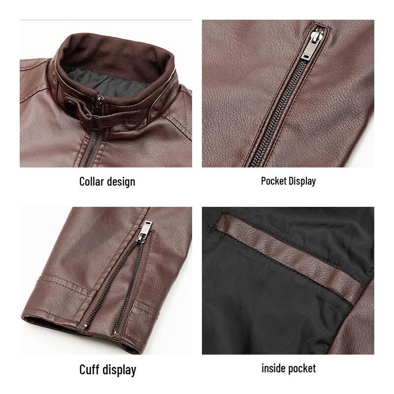 JEANSWEST Men's Stand Collar PU Leather Jacket