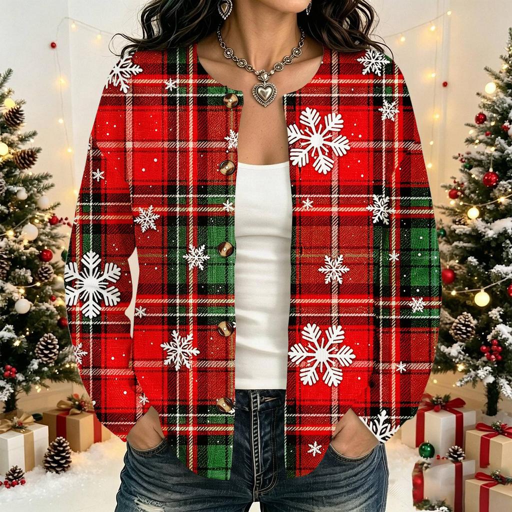 Women's Christmas Printed Long Sleeve Cardigan for Holiday Party
