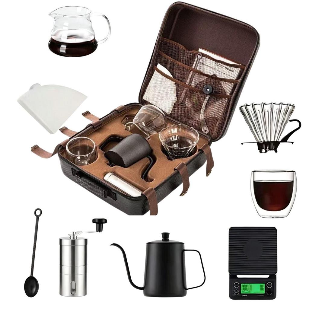 Set Portatile da Caffè Pour-Over da Esterno con Macinacaffè - Ideale per il Campeggio