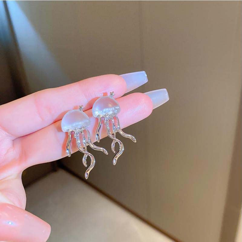 Fashion Design Floating Jellyfish Matte Crystal Earring Necklace Set Creativity Personality Female Acaleph Stud Earrings Jewelry