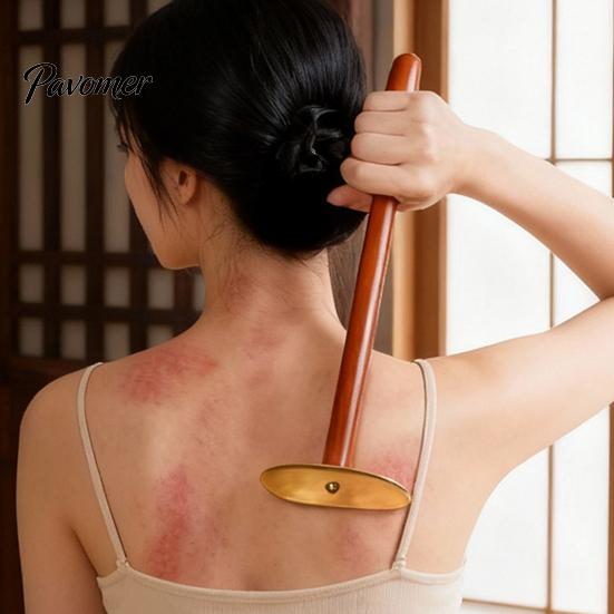 Deep Tissue Trigger Point Tool Brass Gua Sha Scraper, Long Handle Body Massage for Back Ergonomic Wand Neck, Meridian Relaxation Stick Self Care, Home
