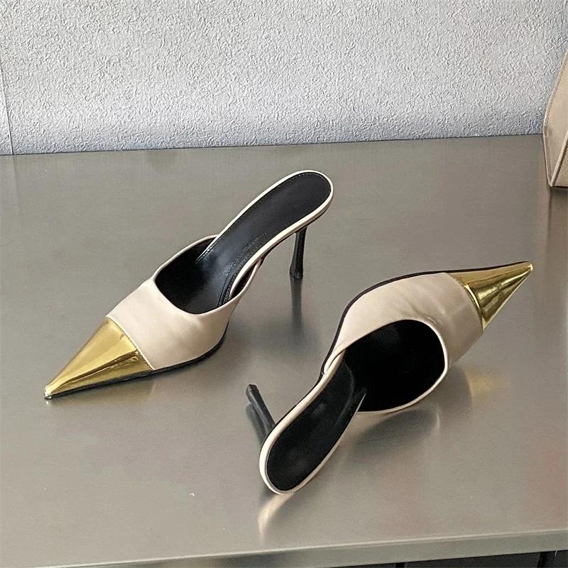

Сексуальные туфли-лодочки с острым носком на тонком высоком каблуке, женские шлепанцы с леопардовым принтом, дизайнерские элегантные вечерние туфли с комбинированным верхом, женские туфли-мюли с неглубоким вырезом 40 белый