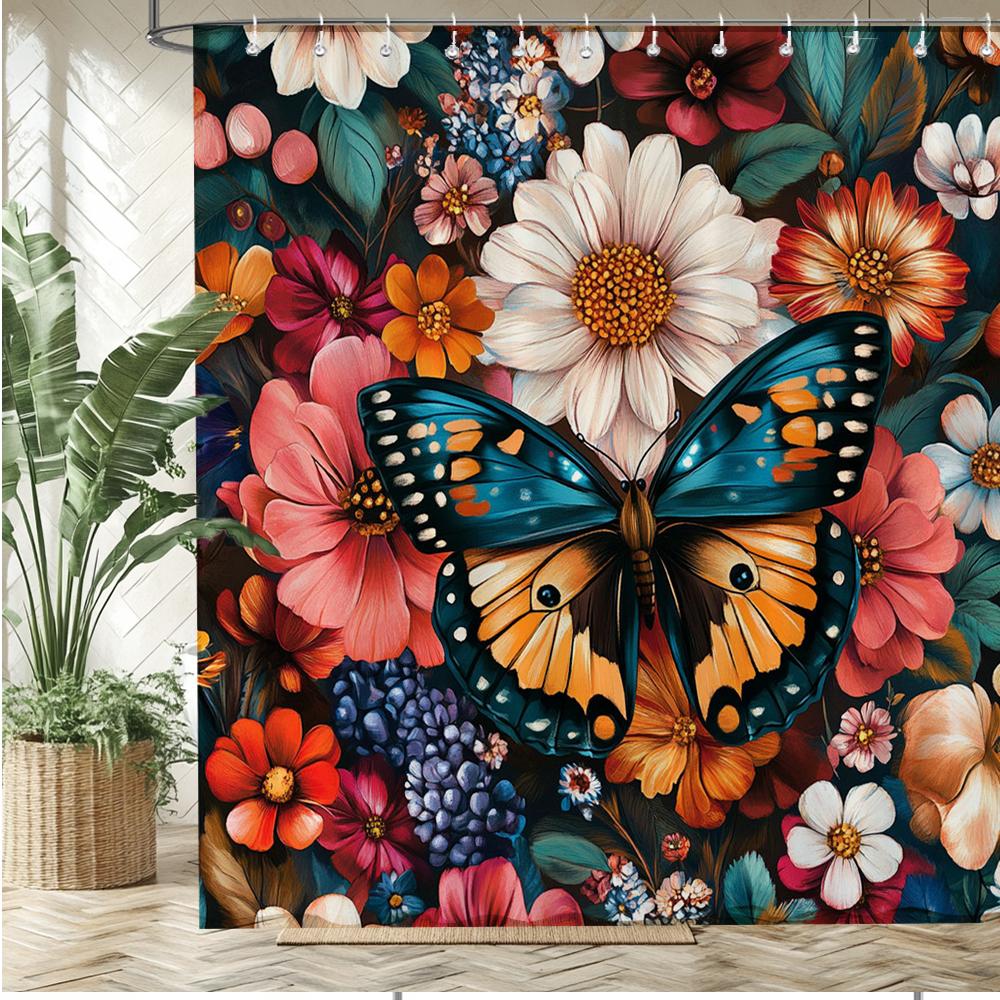 Beautiful Butterfly Style Style Shower Curtain Bath Curtain Flowers Printed Bathroom Curtains For Home Decoration Curtain