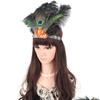 Ethnic Style Headband with Rhinestone&Feather Decors Unique Hair Hoop Women Bride Wedding Party Taking Photo Headband