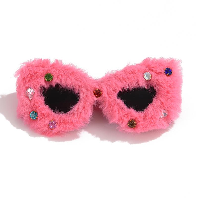 Fashion Cat Eye Diamond Plush Sun Glasses Personalized Concave Shape Photography Sunglasses Stylish Decorative