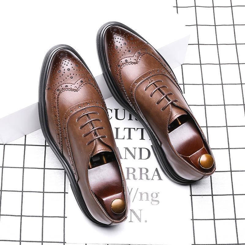Spring New Product Business Dress Leather Shoes Men'S Lace-Up Leather Shoes British Brock Engraved Men'S Shoes 3019-R