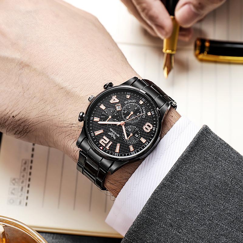 Watch Large Dial Three Eyes Men'S Watch Calendar Quartz Watch Fashion Steel Belt Watch Men'S