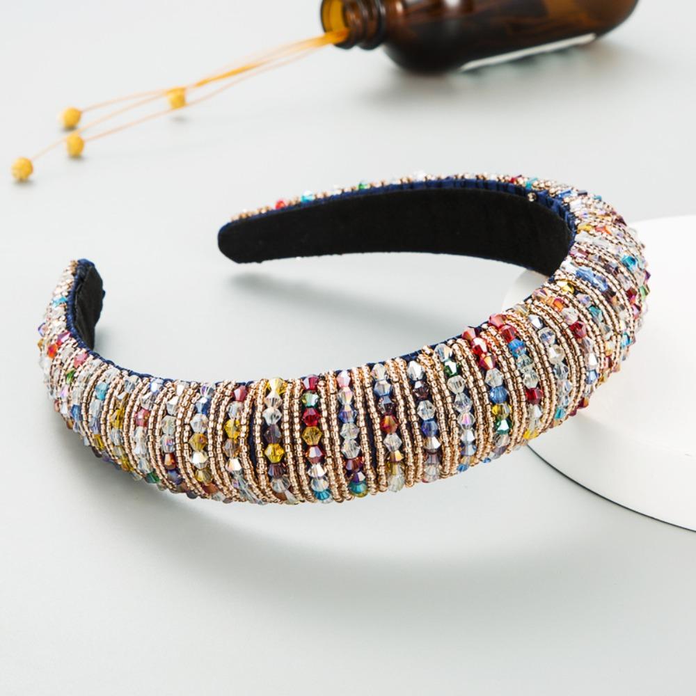 Baroque Sponge Hairband Beads Rhinestone Hair Hoop Fashion Vintage Hair Accessories Party