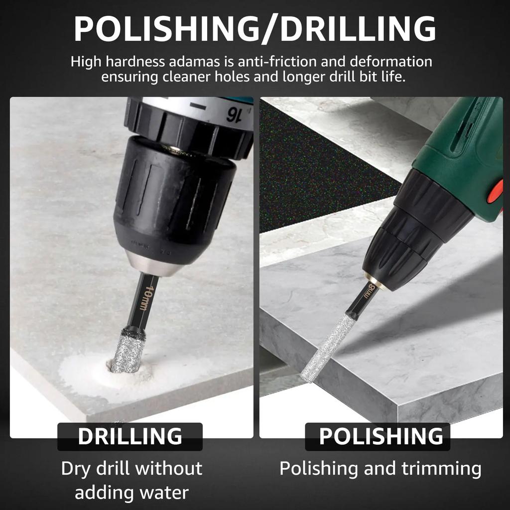 12Pcs 5-12mm Dry Diamond Drill Bits Set Vacuum Brazed Core Drill Bit Kit Quick Change Hex Shank for Porcelain Granite Marble