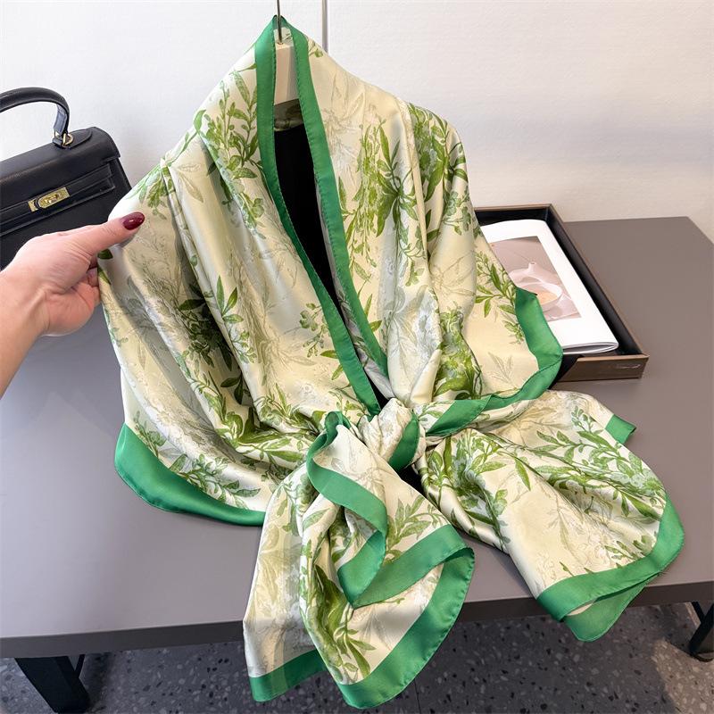 Spring And Summer Thin Print Simulation Silk Brocade Sunscreen Light Rhyme Blue Flower Silk Scarf Long Scarf Shawl Versatile Headscarf Scarf