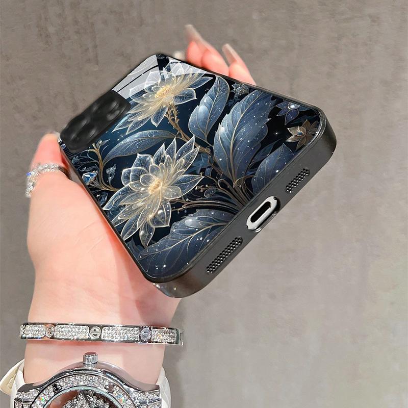 Husă de telefon din sticlă securizată cu model de floare strălucitoare Pentru iPhone 17 16 15 14 Pro Max 13 12 11 Pro 16E 17Air 7 8 Plus XR XS X