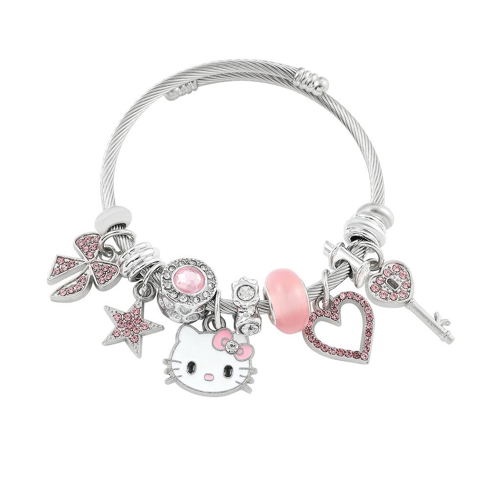 Hello Kitty Rosa Pandora Armband - Niedliches Cartoon-Katzen-Charme-Bügelarmband Schmuck