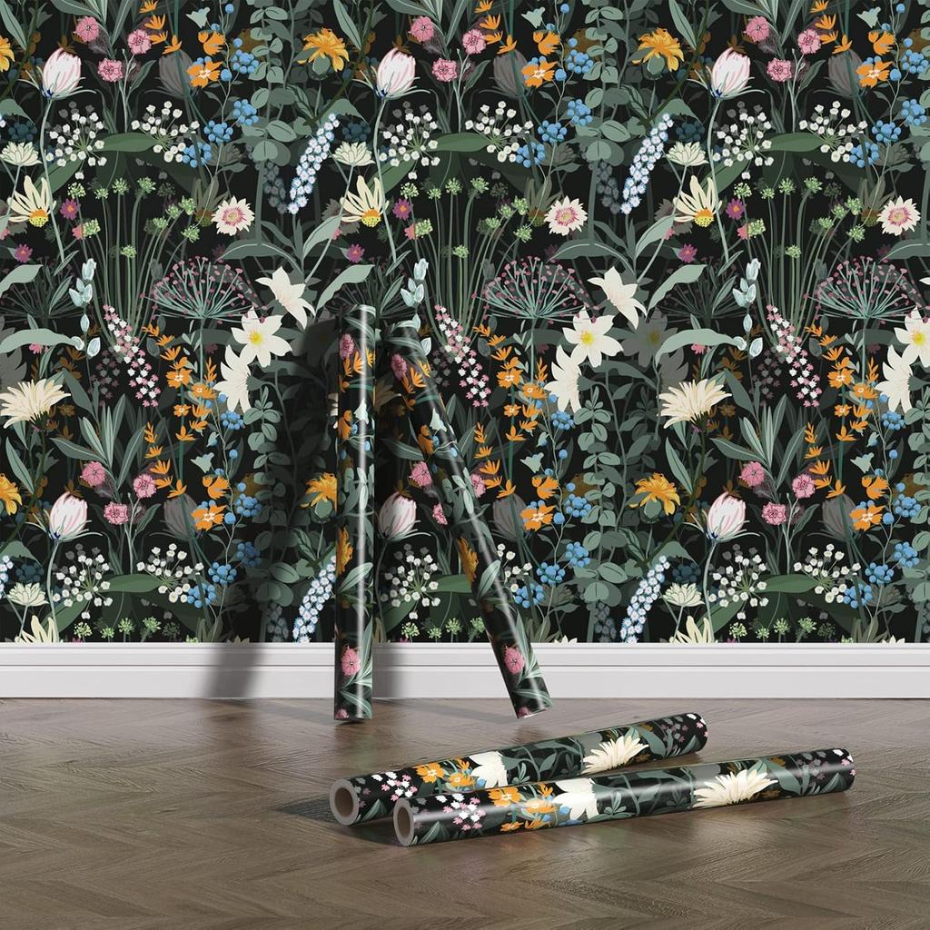 Vintage Floral Peel and Stick Wallpaper Botanical Green Self Adhesive Wallpaper Removable Contact Paper for Bedroom Furniture