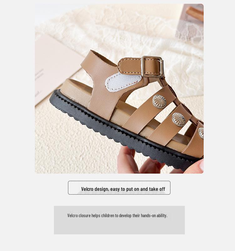 Girls' Versatile Roman Sandals 2026: Trendy Rivet Soft Sole Princess Shoes with Non-slip Hollow Design