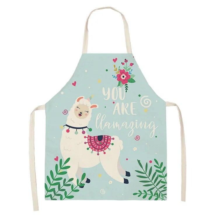Avental de algodão e linho da série Cute Alpaca Avental de cozinha Babador para cozinhar e assar em casa Ferramenta de limpeza e antiincrustante