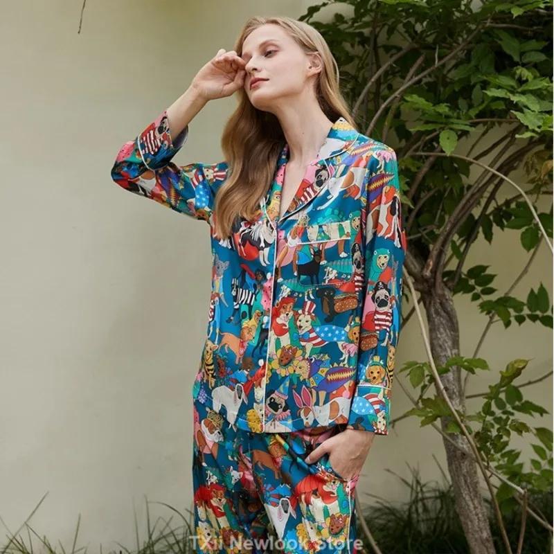 Newlook Fashion Comfortable Pajamas Women's High-end Sense  Style Lapel Spring and Summer Long Sleeve Home Suit