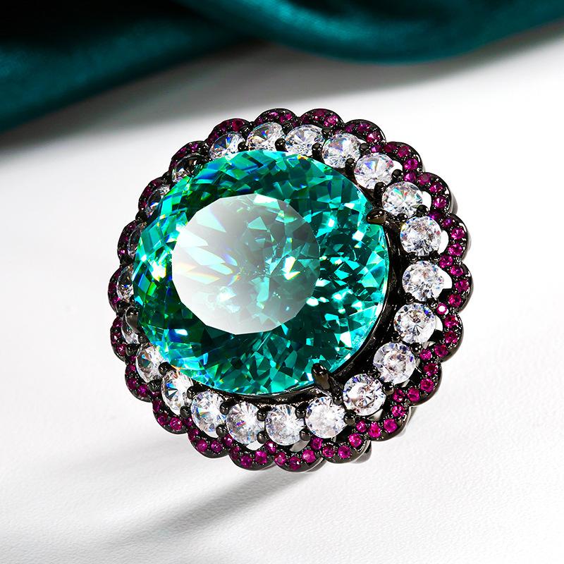 

Jewelry Copper Bottom Gold-Plated Simulation Para Green Light Luxury Black Gold Set Main Stone 18 * 20