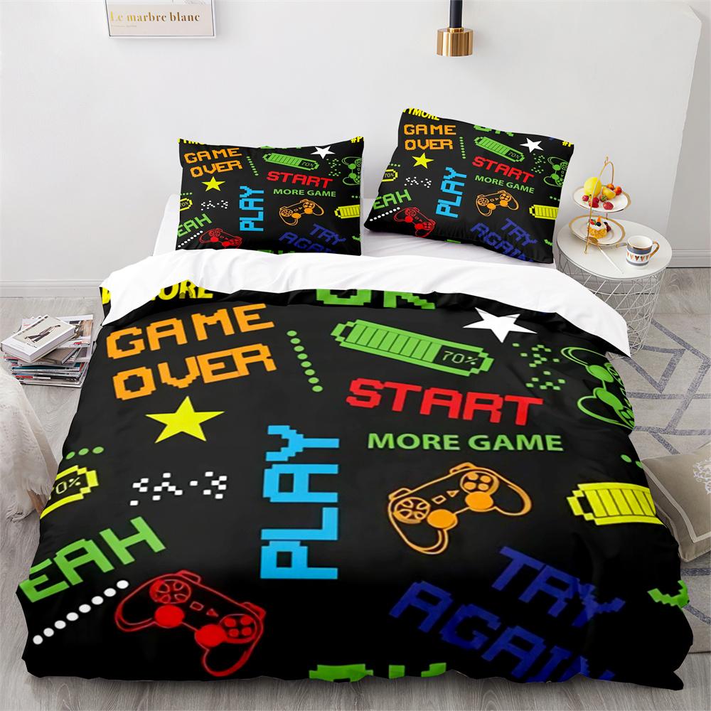Gamepad Duvet Cover Set Yellow Background with Buttons Boys Playroom Decoration King Size Polyester Quilt Cover with Pillowcases