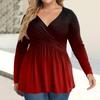 Women's Plus Size Shirt Long Sleeve  Print Top Pleated Casual V-Neck Top