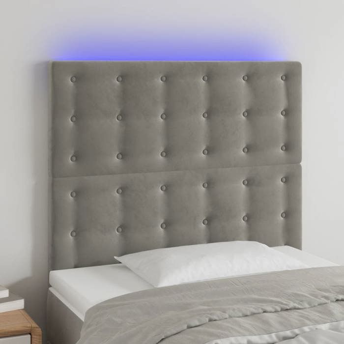 VidaXL Tête de Lit à LED Meuble de Chambre à Coucher Accessoire de Lit Simple Tête de Cadre de Lit Intérieur Gris Clair 3122888