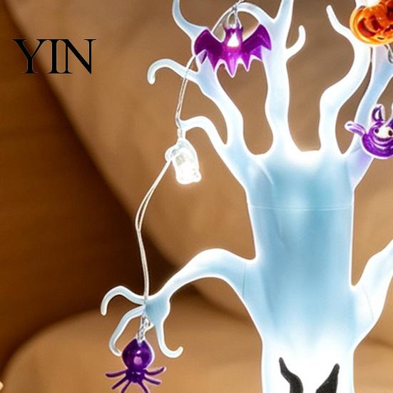 Decorative Resin Tree for Home Lighted Halloween Spooky Dead Tabletop Decor, Ghost Face Haunted Themed Showcase Decor with Pumpkin Spider LED