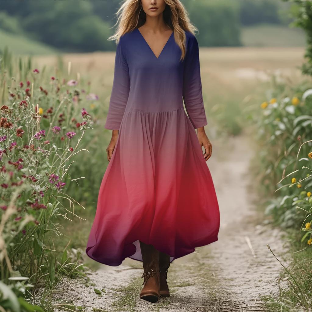 Women's Casual And Fashionable Round-neck Long Sleeve Mid Length Dress