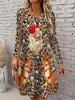 2026 Autumn/winter European and American Style Loose Casual Dress, 3D Leopard Print, Plus Size Dress