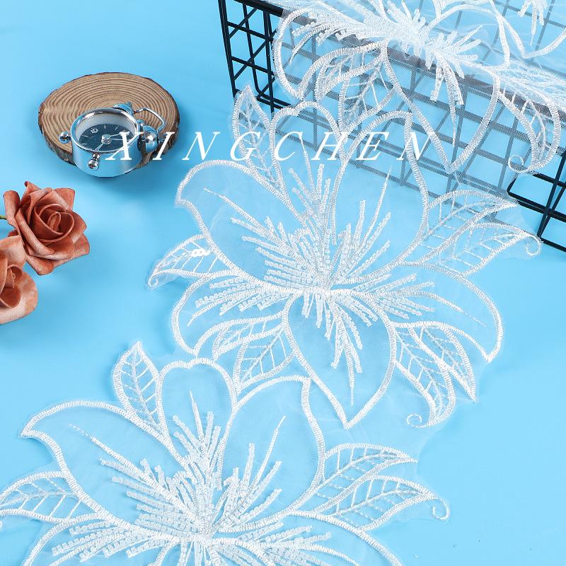 Bead Embroidery Mesh Bottom Embroidery Beads Lace Beads Embroidery Accessories Lace Fabric Wedding Dress Width 20Cm
