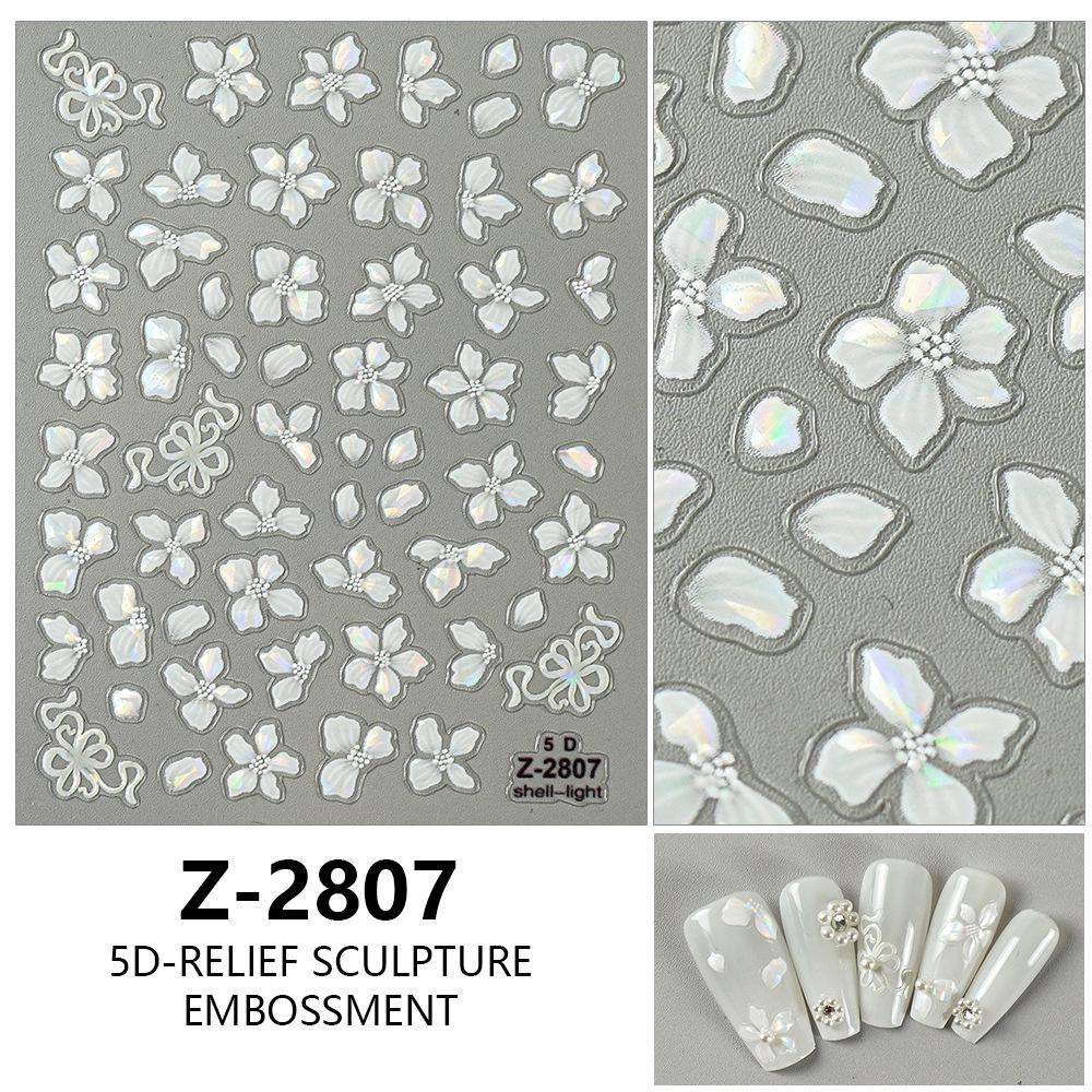 Redanco 5D Embossed 3D Shell Light Floral Nail Art Stickers Z-2808
