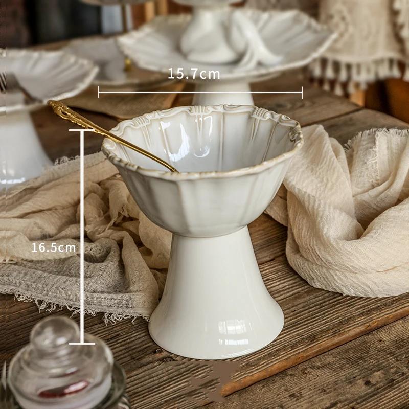 Light Luxury Relief Ceramic Tray Afternoon Tea Dessert Fruit Multi Layer High Footed Dining Plate Exquisite Household Tableware