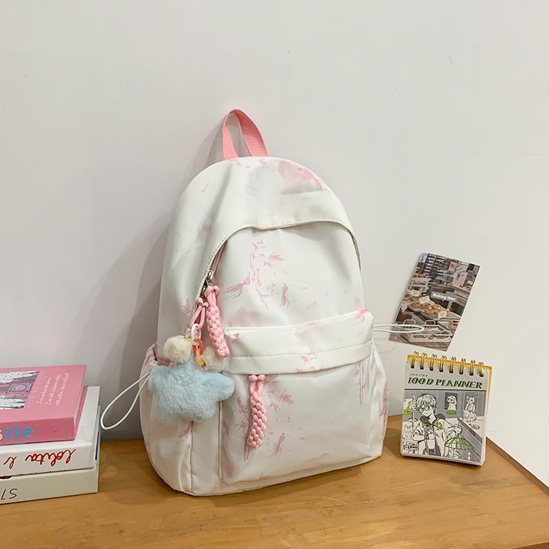 

JK Chinese Style Schoolbag Women Ins Niche Junior High School Student Good-looking College Student Design Sense Travel Leisure Backpack Light Pink Large with Hanging