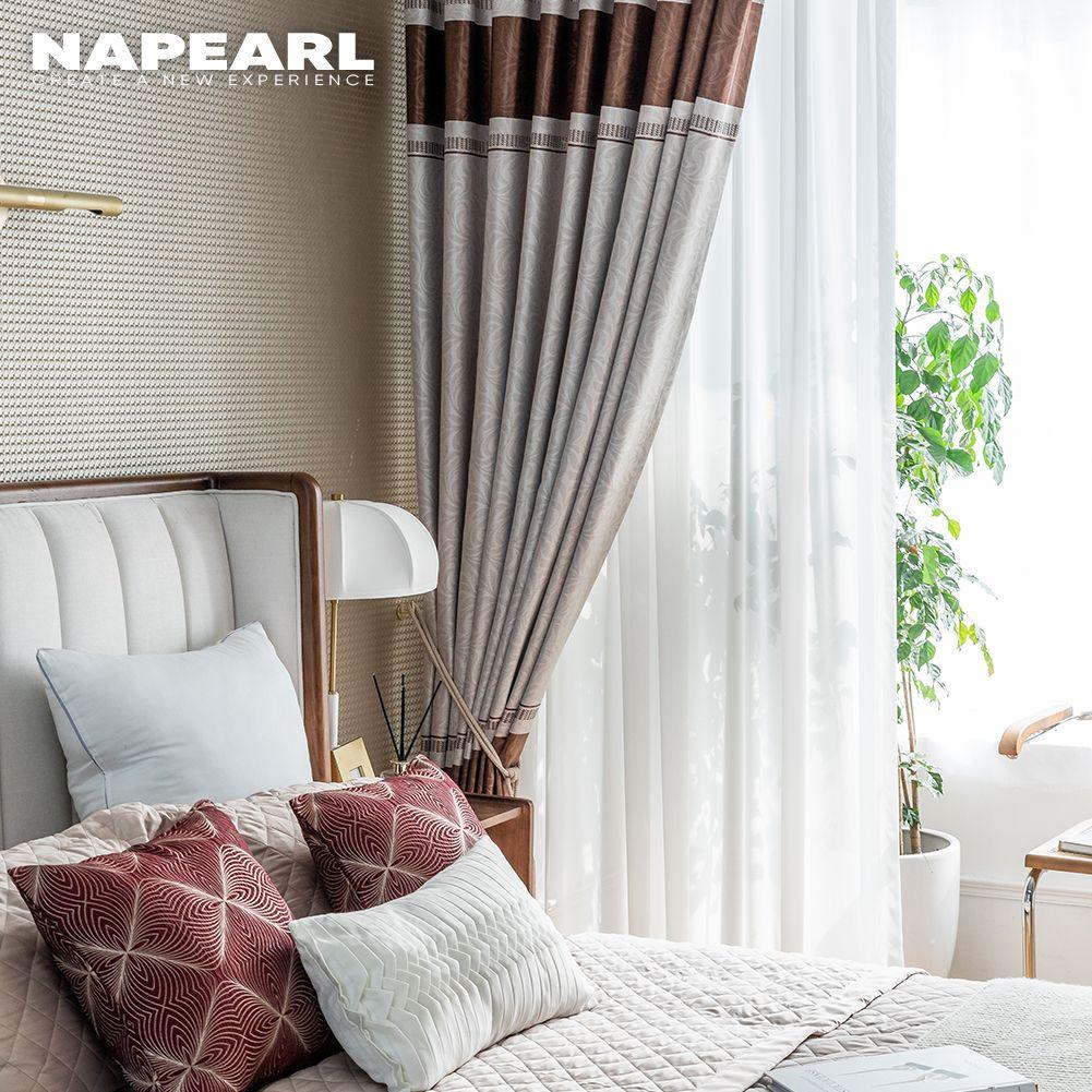 1PC NAPEARL 70% zasłona zaciemniająca w stylu europejskim Fashion Design brązowy pasek zasłona do sypialni na okno Home Decor-typ pierścienia